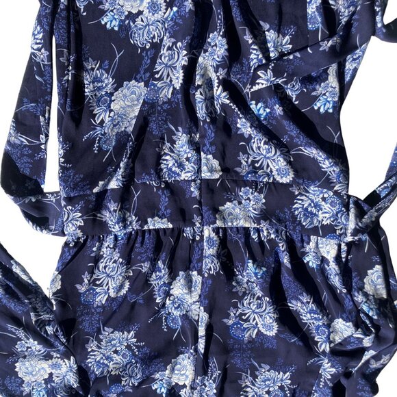 NWT American Living Navy Blue Rose Floral Tie Waist Dress Size 14 - Picture 8 of 9